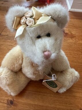 Boyds Bears Cream Plush Teddy with Satin Bow and Rose